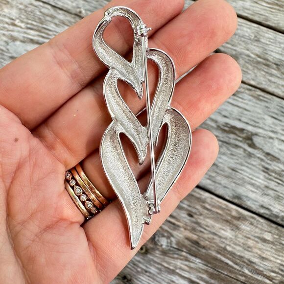 Vintage Jewelry Silver Tone Stacked Hearts Brooch Heart Pin - Picture 3 of 3
